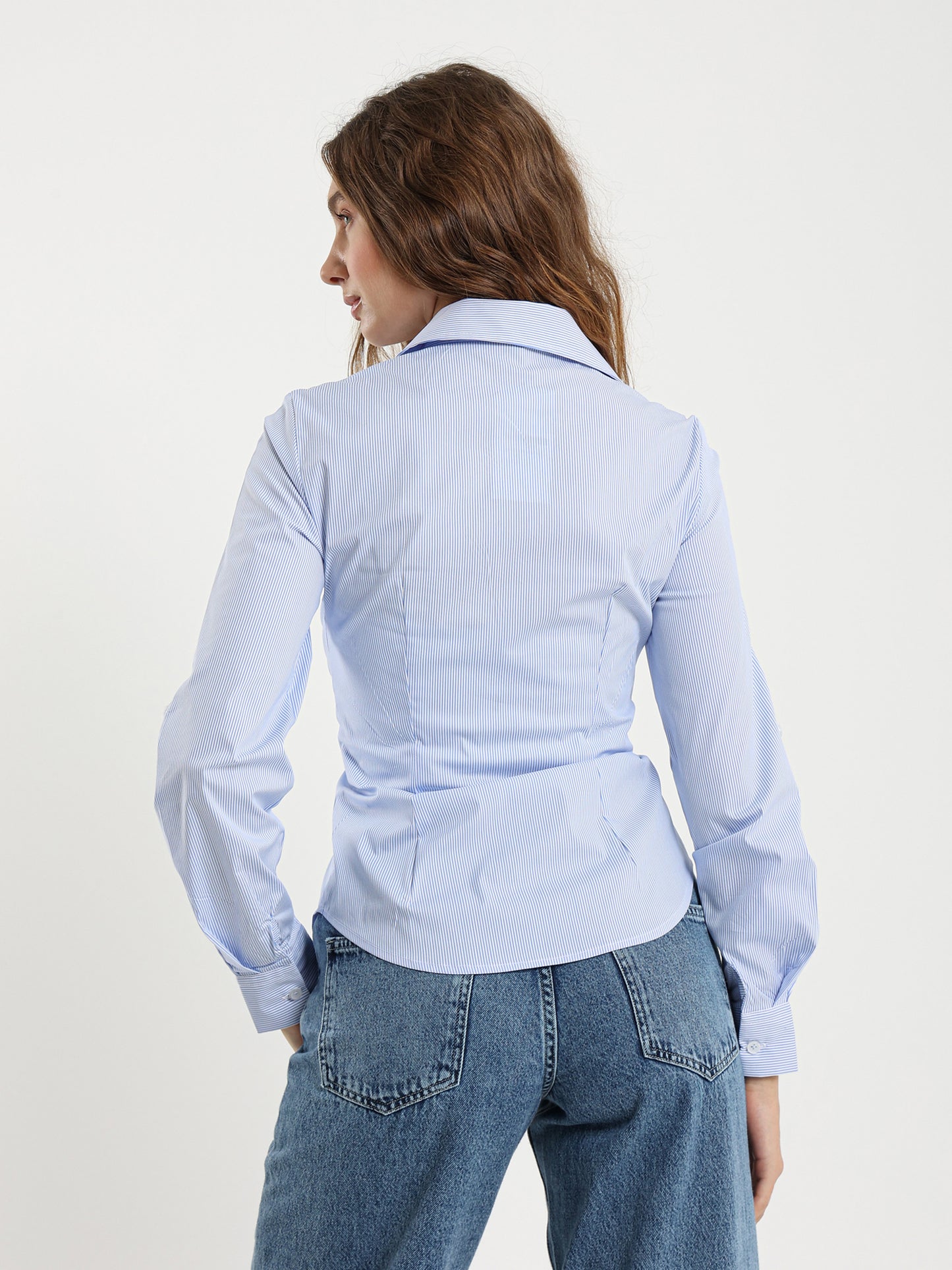 Pinstripe Fitted Shirt with Wide Collar