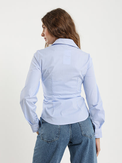 Pinstripe Fitted Shirt with Wide Collar