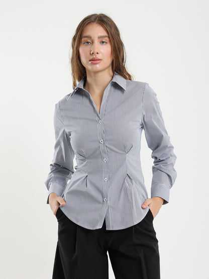 Pinstripe Fitted Shirt with Wide Collar
