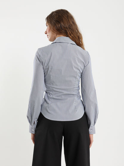 Pinstripe Fitted Shirt with Wide Collar