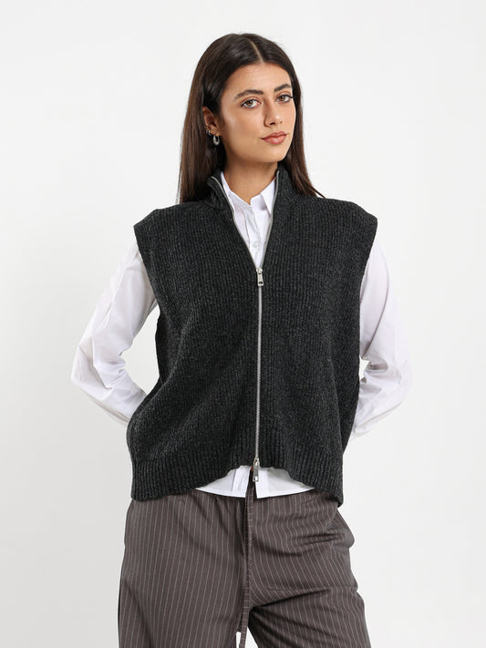 Sleeveless Vest With Double Side Zipper