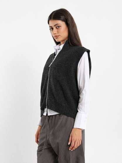 Sleeveless Vest With Double Side Zipper