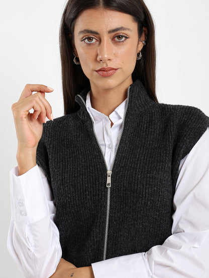 Sleeveless Vest With Double Side Zipper