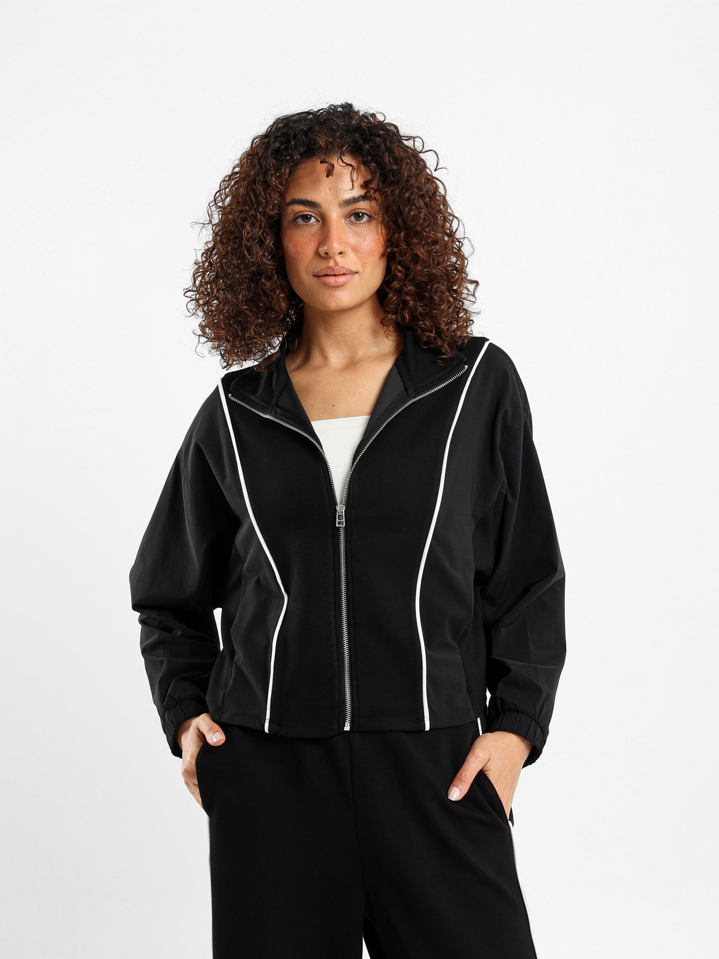 Zip-Up Paneled Sweatshirt