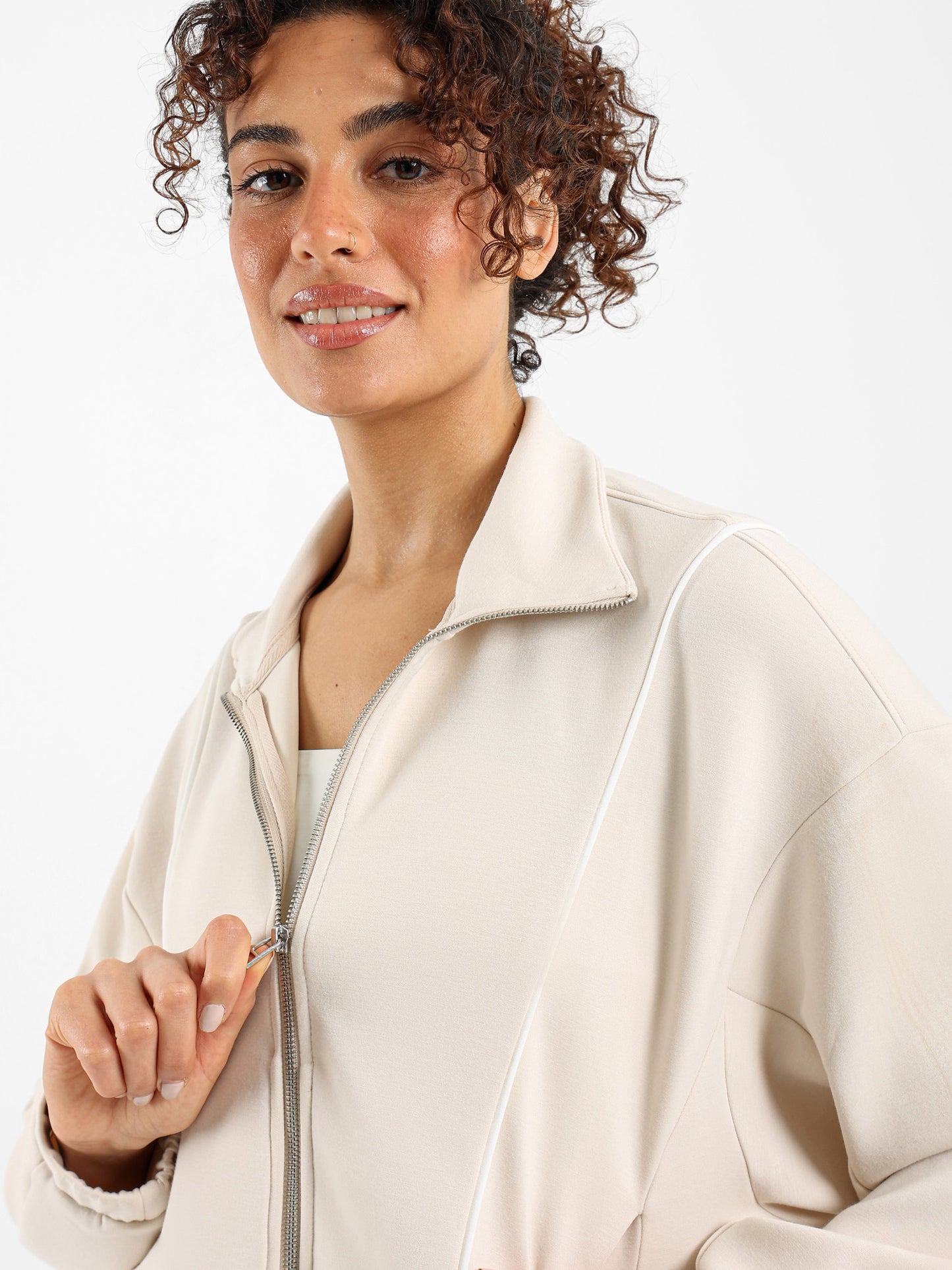 Zip-Up Paneled Sweatshirt