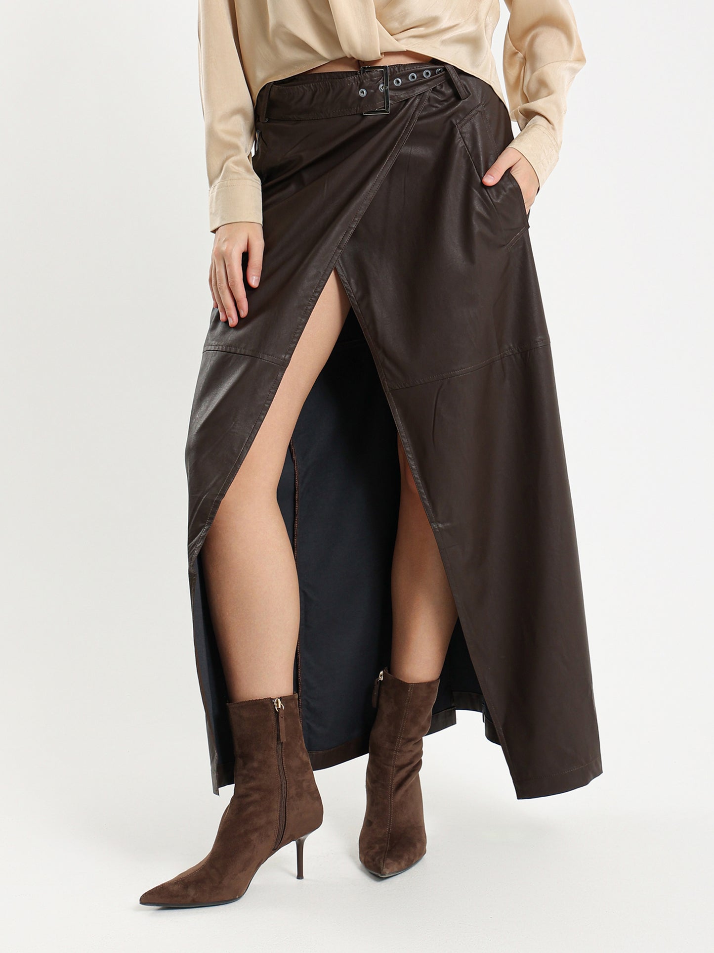 Maxi Open Leather Skirt