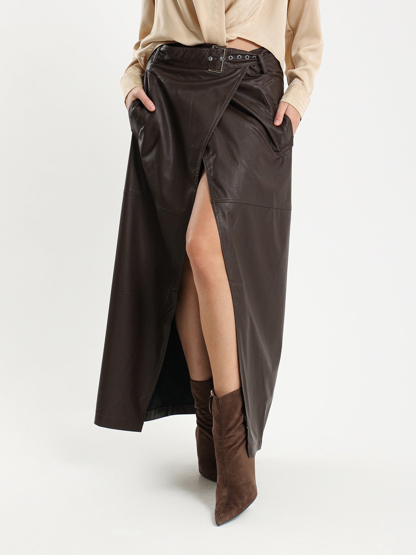 Maxi Open Leather Skirt
