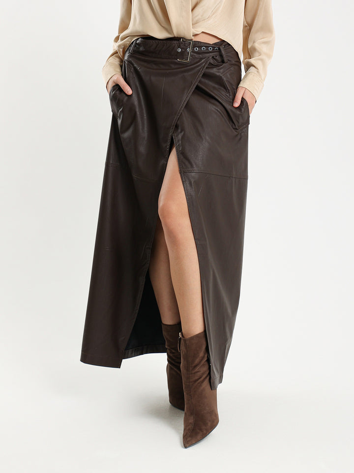 Maxi Open Leather Skirt