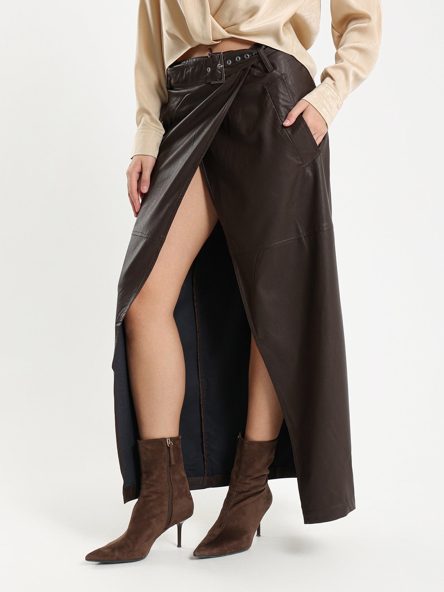 Maxi Open Leather Skirt