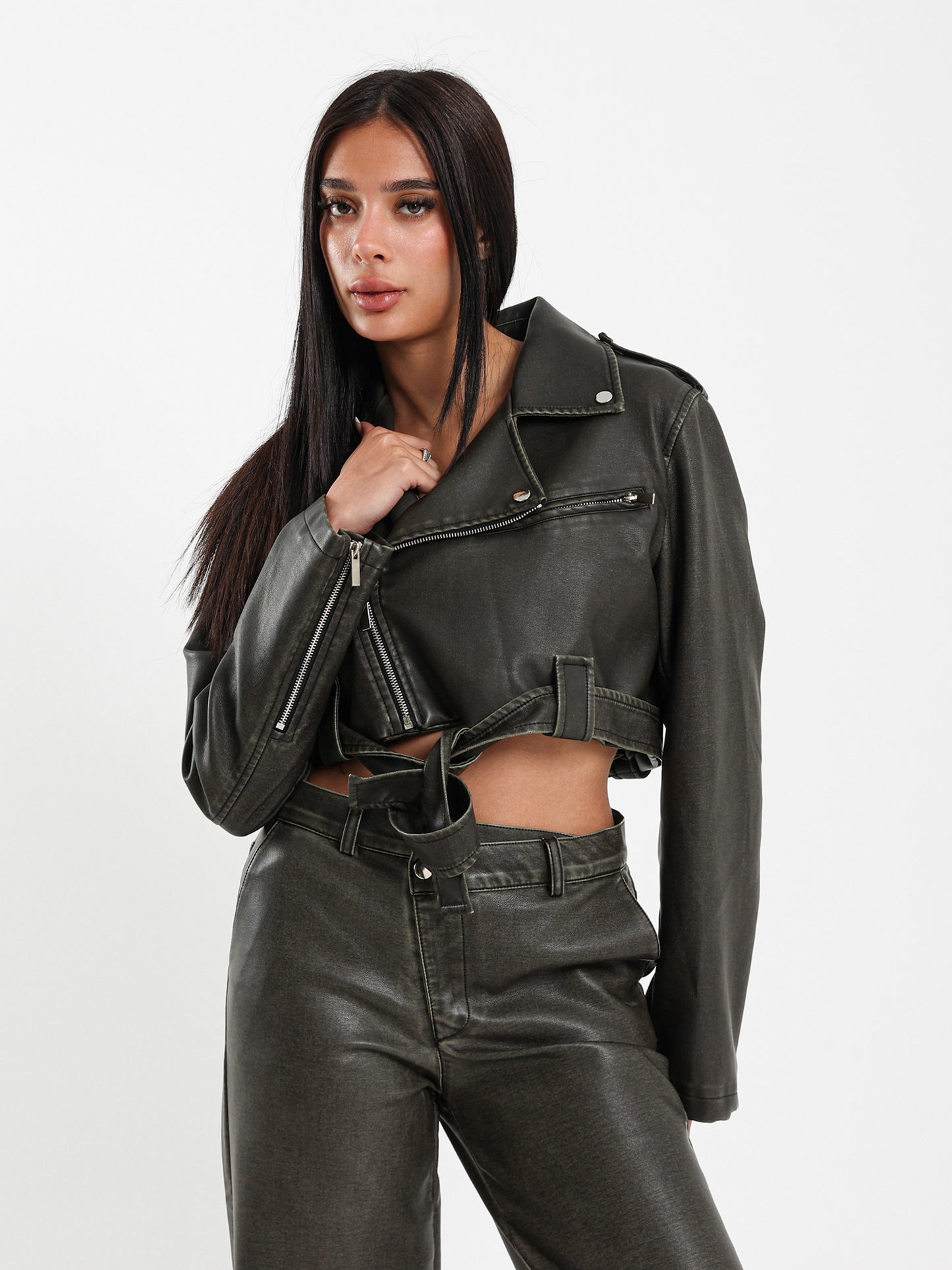 Cropped Leather Biker Jacket