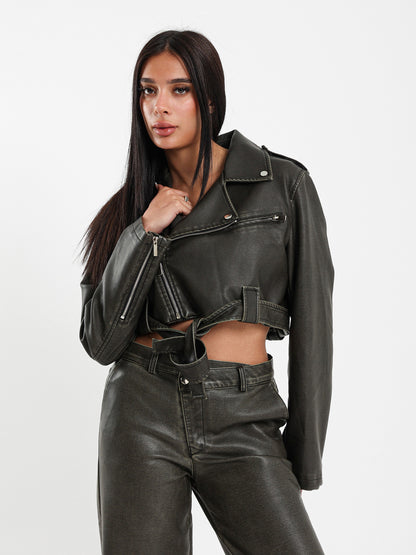 Cropped Leather Biker Jacket