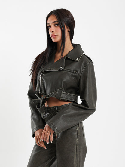 Cropped Leather Biker Jacket