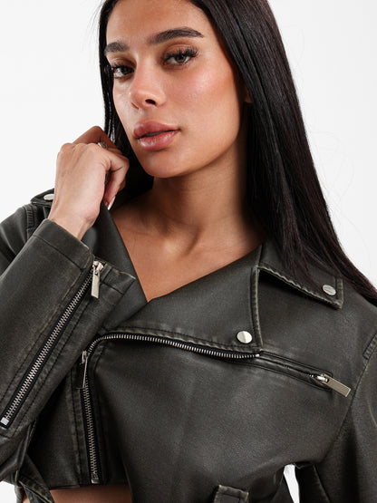 Cropped Leather Biker Jacket
