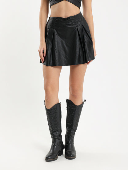 Leather Pleated Mini Skirt