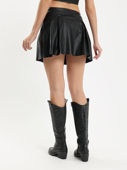 Leather Pleated Mini Skirt