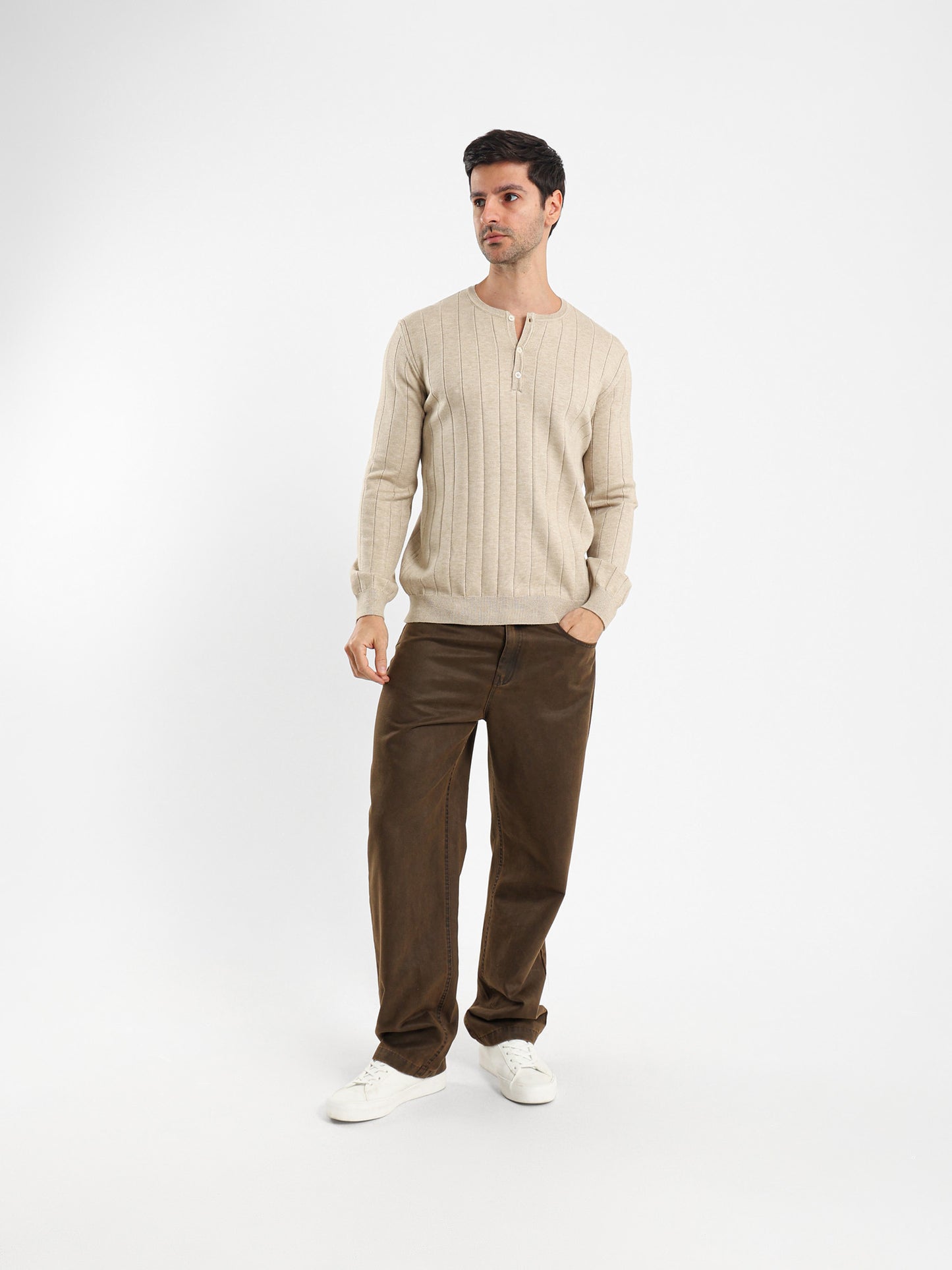 Relaxed Long Sleeve Tricot Grandad Collar T-Shirt