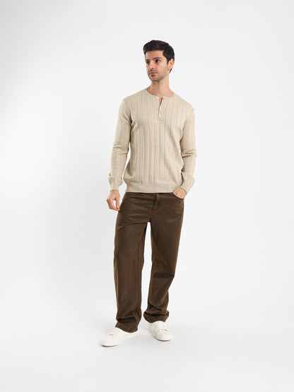 Relaxed Long Sleeve Tricot Grandad Collar T-Shirt