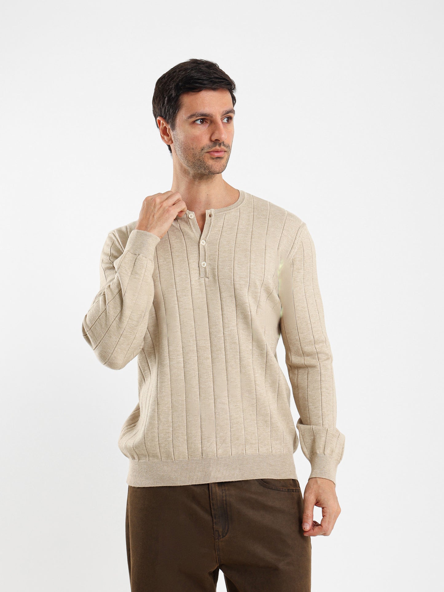 Relaxed Long Sleeve Tricot Grandad Collar T-Shirt