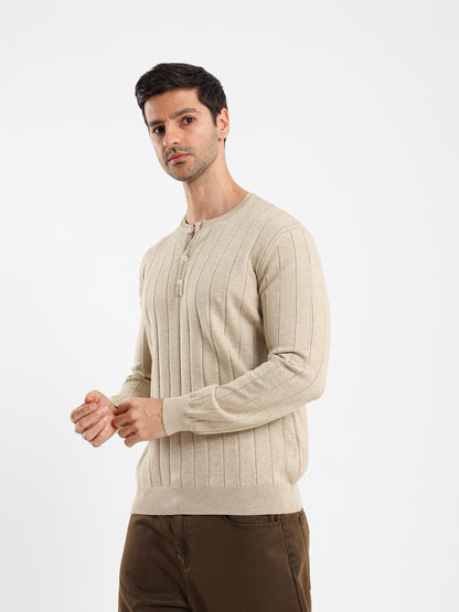 Relaxed Long Sleeve Tricot Grandad Collar T-Shirt