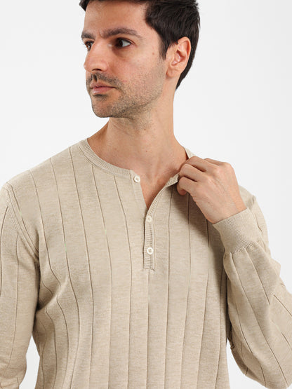 Relaxed Long Sleeve Tricot Grandad Collar T-Shirt