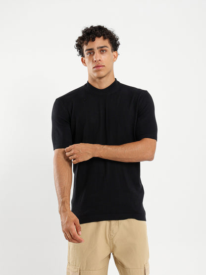 Mock Neck Tricot T-Shirt