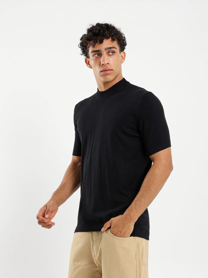 Mock Neck Tricot T-Shirt
