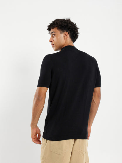 Mock Neck Tricot T-Shirt