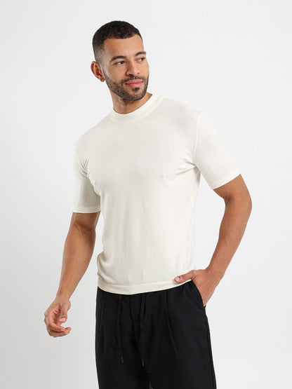 Mock Neck Tricot T-Shirt