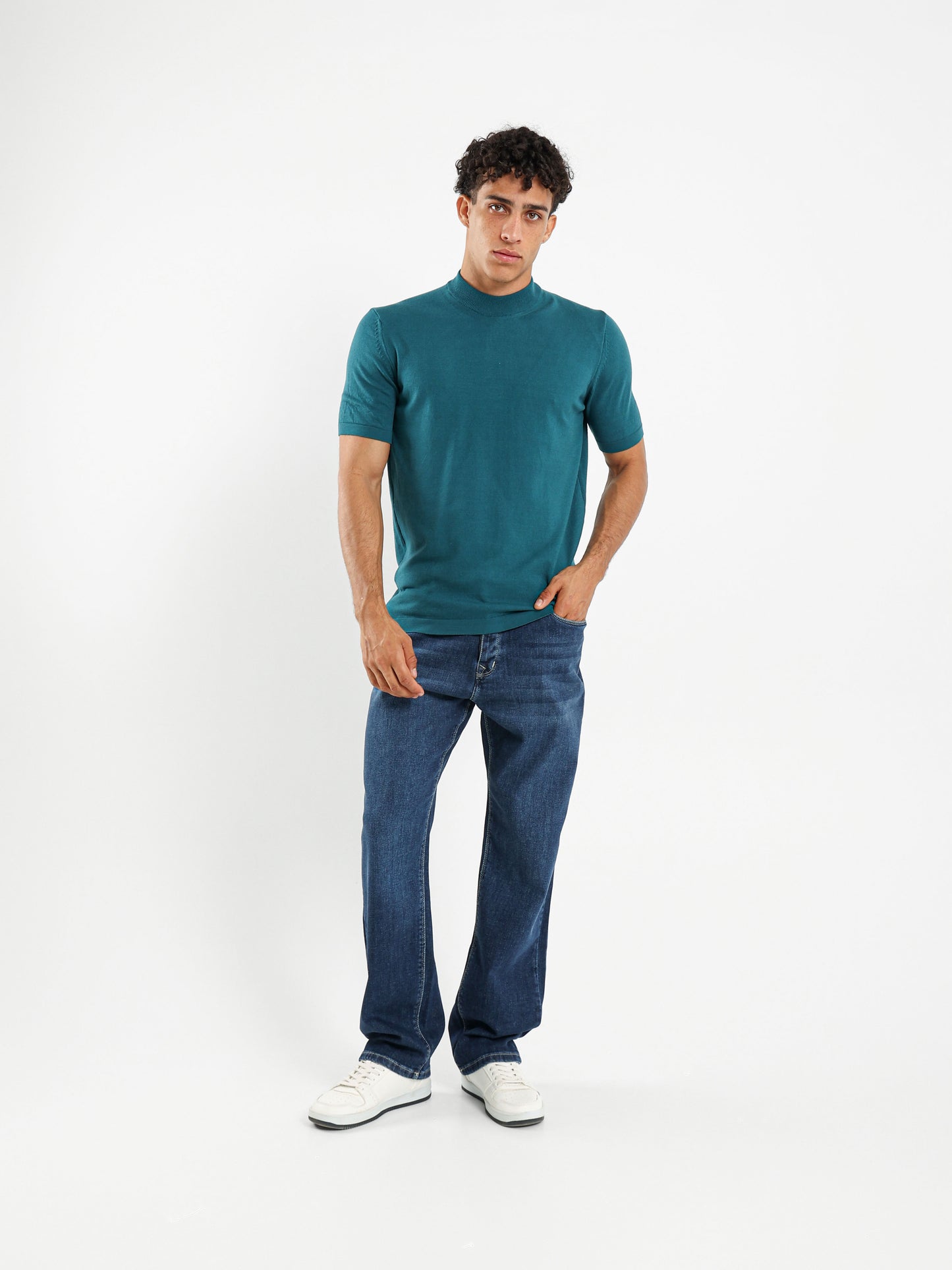 Mock Neck Tricot T-Shirt