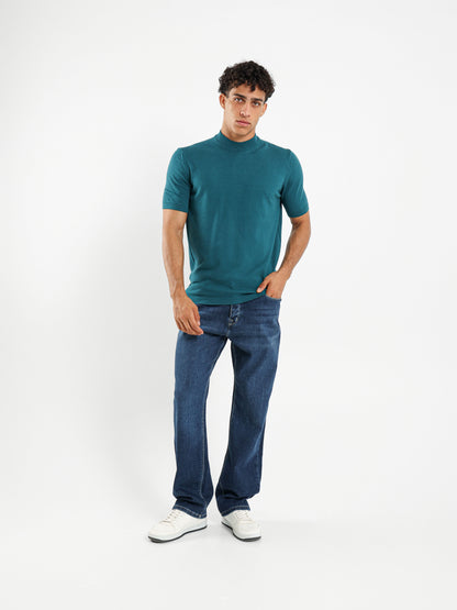 Mock Neck Tricot T-Shirt