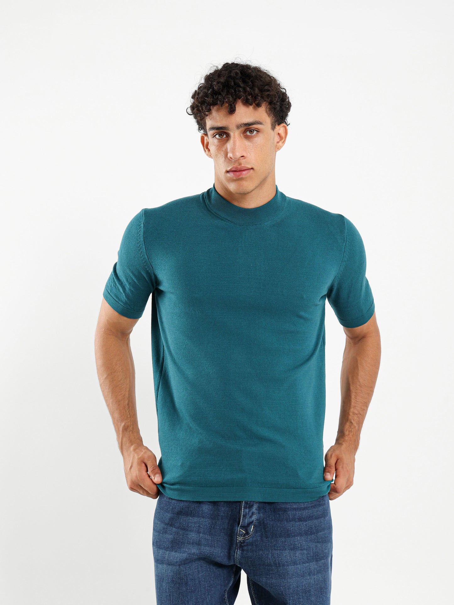 Mock Neck Tricot T-Shirt