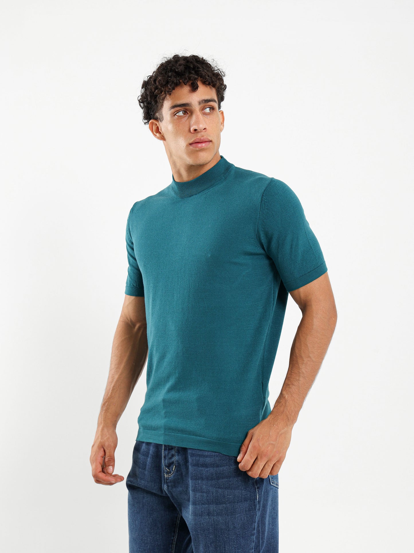 Mock Neck Tricot T-Shirt