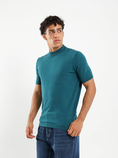 Mock Neck Tricot T-Shirt
