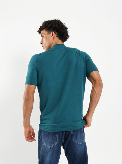 Mock Neck Tricot T-Shirt