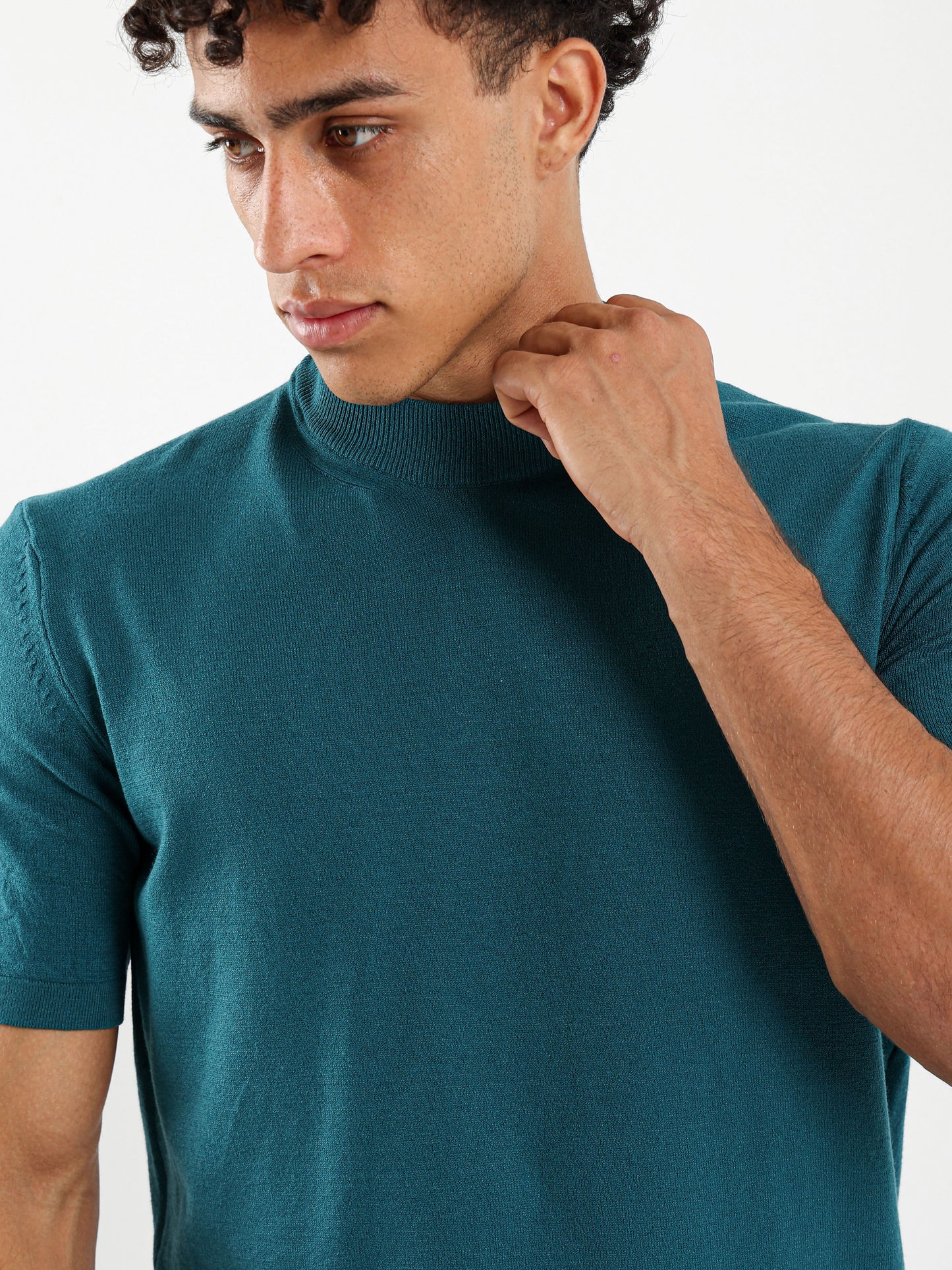 Mock Neck Tricot T-Shirt