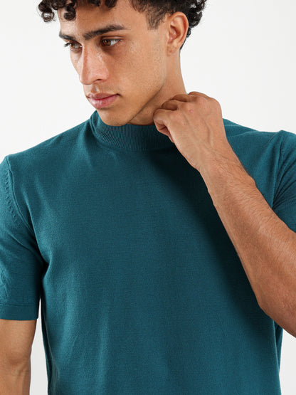 Mock Neck Tricot T-Shirt