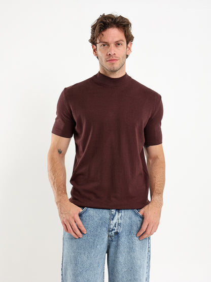 Mock Neck Tricot T-Shirt