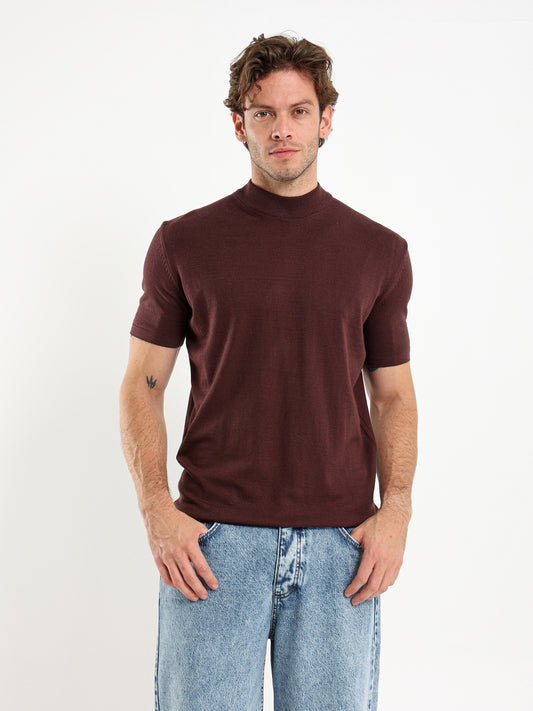 Mock Neck Tricot T-Shirt