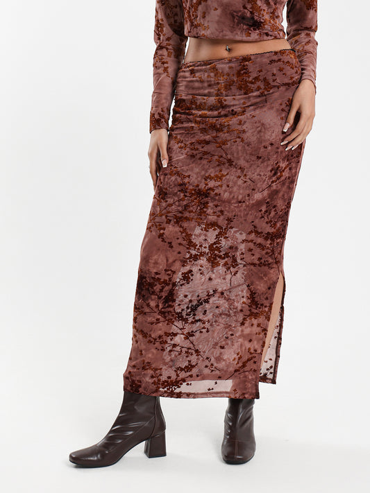 Printed Mesh Maxi Skirt