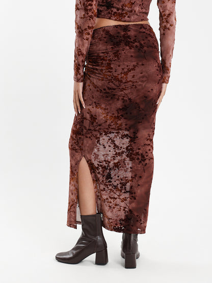 Printed Mesh Maxi Skirt