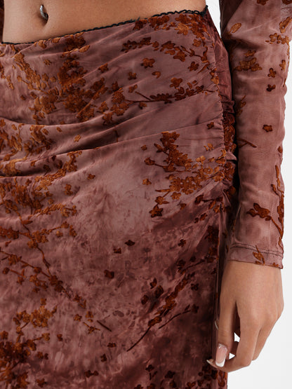 Printed Mesh Maxi Skirt