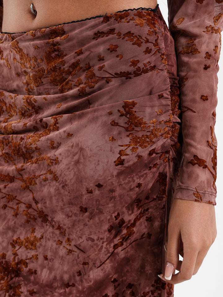 Printed Mesh Maxi Skirt