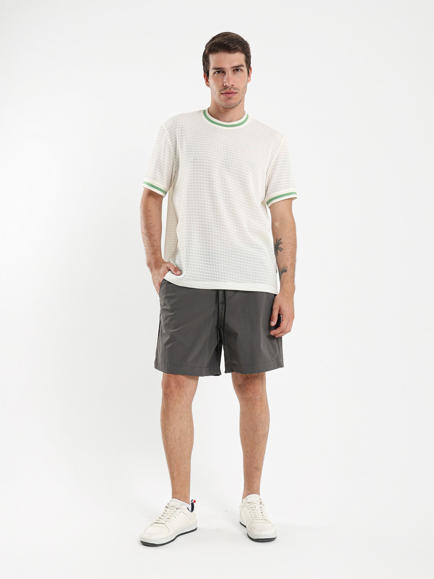 Textured Relaxed Fit T-Shirt with Contrast Ribbed