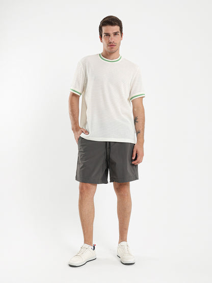 Textured Relaxed Fit T-Shirt with Contrast Ribbed