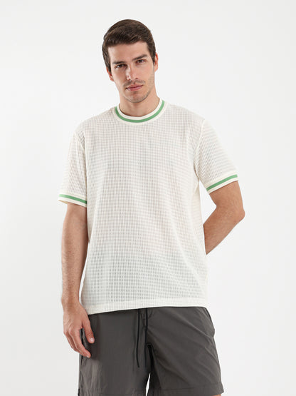 Textured Relaxed Fit T-Shirt with Contrast Ribbed