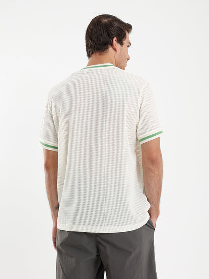 Textured Relaxed Fit T-Shirt with Contrast Ribbed