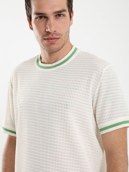 Textured Relaxed Fit T-Shirt with Contrast Ribbed