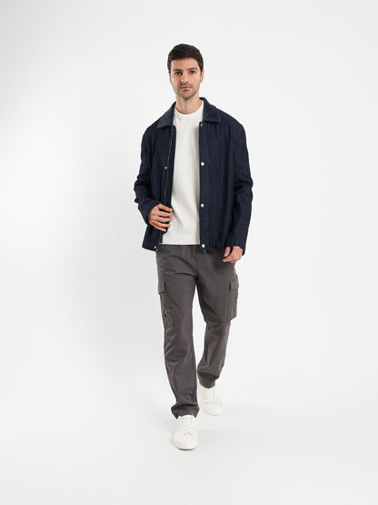 Denim Jacket with Teddy Collar