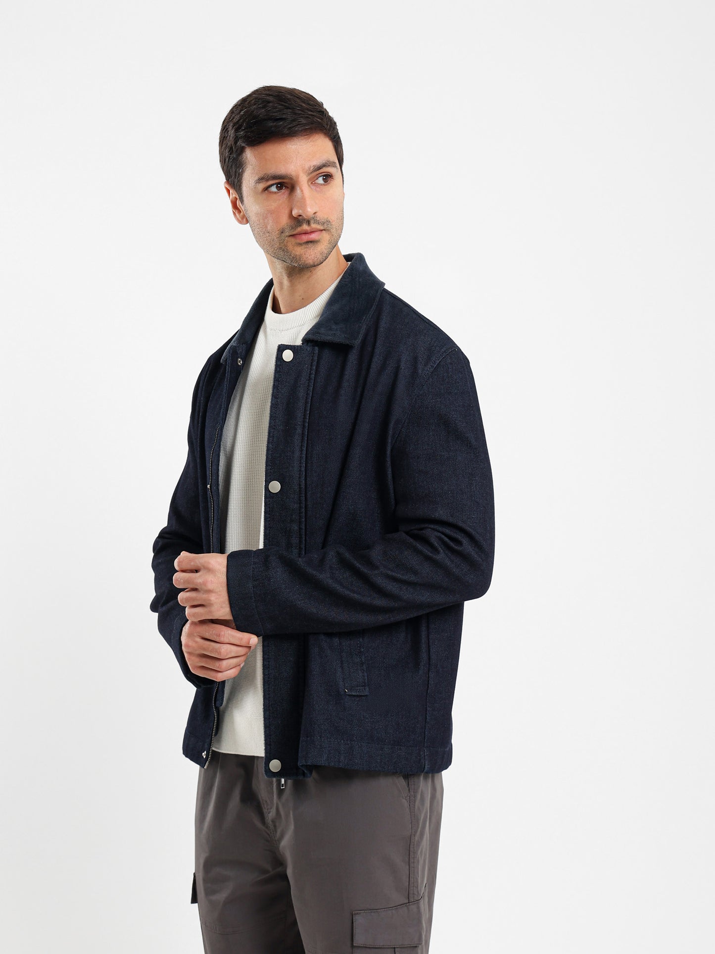 Denim Jacket with Teddy Collar