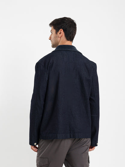 Denim Jacket with Teddy Collar